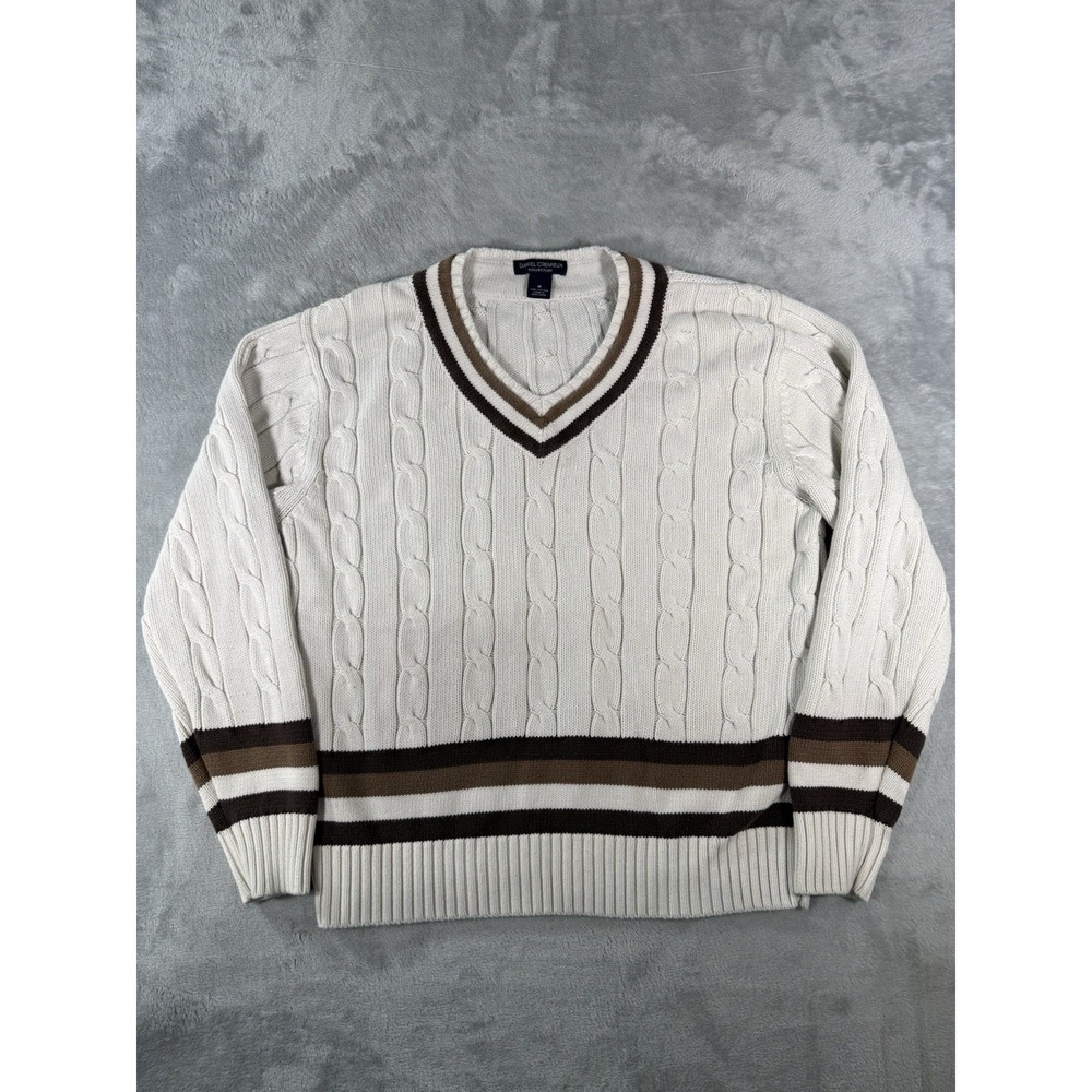 Daniel Cremieux Sweater Mens Medium White V Neck Cable Knit‎ Pullover